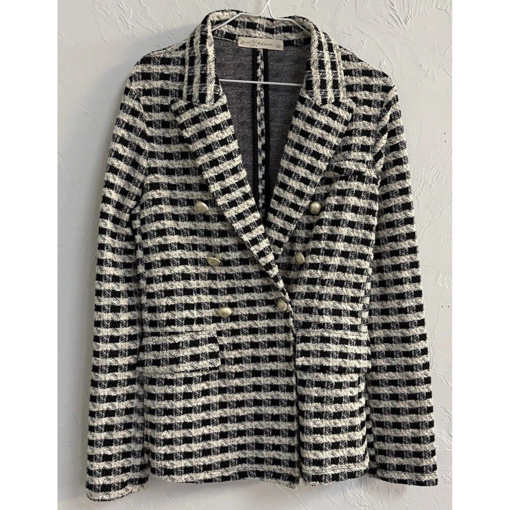Fair Haven Women's Black/White Plaid Button Jacket w/ Pockets Short Size M